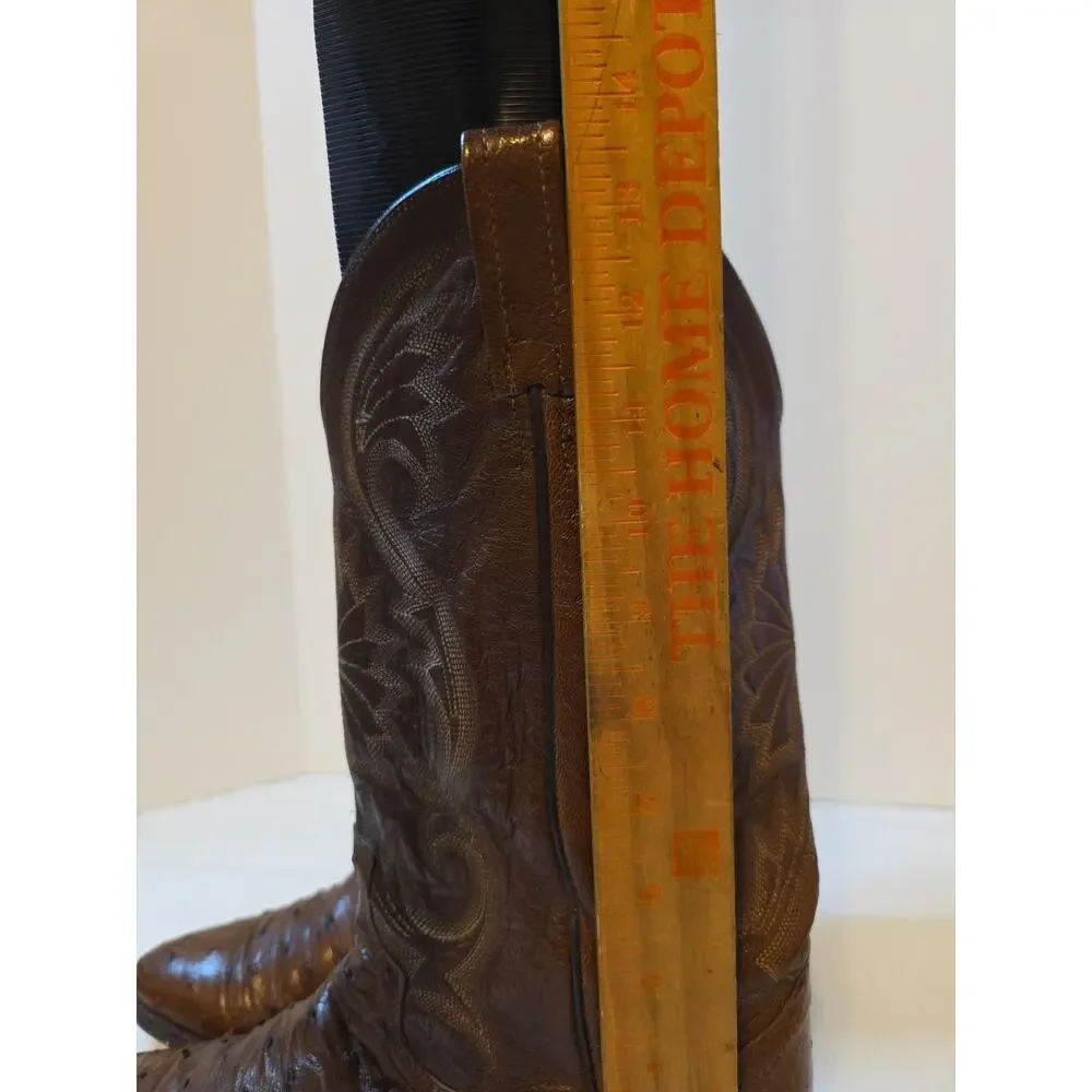 Vtg Dan Post Mens 9.5 Ew Brown Ostrich Leather Cowboy Boots